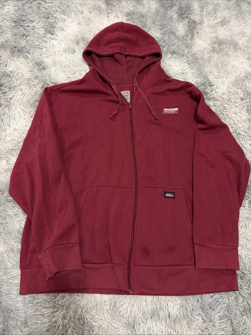 Genuine Dickies Full Zip Hoodie Mens 2XL Burgundy Workwear Fleece Sweatshirt